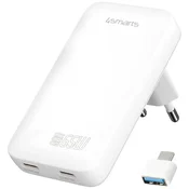 shumee 65W 4smarts GaN 2xUSB-C stenski polnilnik bele barve