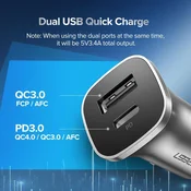 UNBRANDED Avtomobilski polnilec Ugreen USB-C / USB-A, PD, QC, 24 W - siv