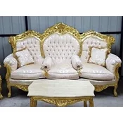 Casa Padrino baroque sofa cream pattern/gold - Magnificent living room sofa with elegant pattern and rhinestones - Baroque style living room furniture - Baroque furniture