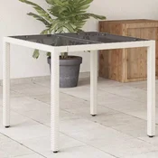 Vidaxl vidaXL Vrtna miza s stekleno ploščo bela 90x90x75 cm poli ratan
