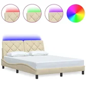 Vidaxl Posteljni okvir z LED brez vzmetnice krem 140x200 cm tkanina