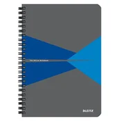 Spiralni blok, A5, s linijama, 90 listova, PP korica, LEITZ Office, sivo-plava 44991035