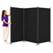 Vidaxl Paravan 3-delni 525x180 cm črna blago