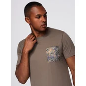 Ombre Mens cotton t-shirt with printed pocket - dark olive