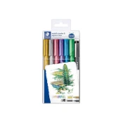 STAEDTLER FLOMASTRI DESIGN JOURNEY METALIC, SORT, 6/1 v PVC etuiju