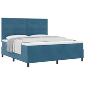 Vidaxl Postelja z vzmetnico z vzglavjem Temno modra 180 x 200 cm Žamet