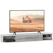 HOMCOM Mobilni TV nosilec, mobilni nosilec za TV do 50 z 2 odprtima policama in omarico z nagibnimi vrati, za dnevno sobo, spalnico in salon, 120x26x16 cm, bela in siva