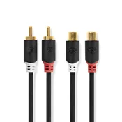 Nedis Stereo avdio kabel 2x RCA Hane 2x RCA Hona Guldplaterad 2 00 m Okrogla antracit Lada