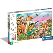 Clementoni 104-delna sestavljanka. Super barva. Dežela dinozavrov.