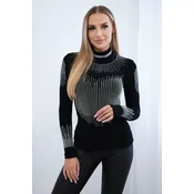 Knitted blouse with turtleneck and cubic zirconia motif black