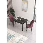 Hanah Home trpezarijski set Nil, sto i 2 stolice, ploca u dekoru crnog mermera, puder roze tkanina Babyface