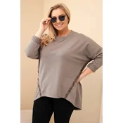 Kesi Plus Size womens cotton blouse with rolled-up sleeves and leopard print piping fango