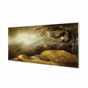 tulup.si Slika na akrilnem steklu Dragon gorskih oblaki zlato 140x70 cm 4 obešalnika