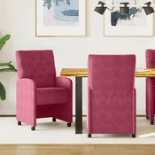 vidaXL Jedilni stoli s kolesi 2 pcs vinsko rdeča 58 x 67 x 97 cm Žamet