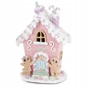 Božična figurica Pastelna hišica LED roza lampijon 19 cm