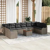 Sjedeća garnitura za vrt 11 kom. Siva poliratan 344 x 177,5 x 69 cm