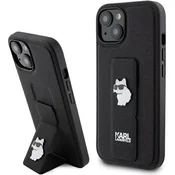 Karl Lagerfeld Karl Lagerfeld Gripstand Saffiano Choupette Pins - Ohišje za iPhone 15 Plus (črno)