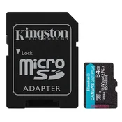 KINGSTON Memorijska kartica U3 V30 microSDXC 64GB Canvas Go Plus 200MB/s A2 + adapter SDCG4/64GB
