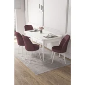 Hanah Home trpezarijski set Via, sto na razvlacenje i 4 stolice, bela ploca, puder roze tkanina Jerry