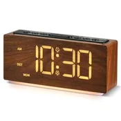 KJB Minimalist Wooden LED Alarm Clock with Adjustable Brightness Digitalna budilka LED NZ668 v lesnem videzu, dvojni alarm in nastavljiva svetlost