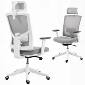 HOMCOM Ergonomski pisarniški stol z dinamično ledveno oporo 4D, 3D nasloni za roke, naslon za glavo in nastavljiva višina, vrtljivi pisarniški stol iz zračne mreže z zibanjem, za dom in pisarno, siva