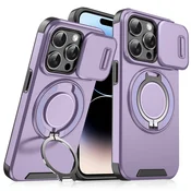 Maska za mobilni telefon iPhone 14 Pro CAMSHIELD RING STAND, Ljubicasta