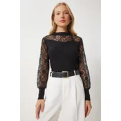 Happiness Istanbul crna cipkana rolka ženska bluza - En00624, crna / crna