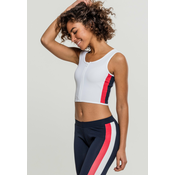 Womens top with side stripe with zipper in white/tan/navy