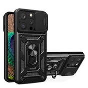 Hybrid Armor Camshield etui za iPhone 14 Pro Max z drsnim pokrovom kamere - črn