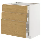 METOD / MAXIMERA Podni element s 3 fioke, bela/Voxtorp im. hrastovine, 80x60 cm