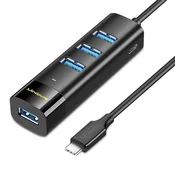 INF Type-C na 4-portni USB 3.0 Hub: Visokohitrostni razdelilnik za prenosnike 1 m, (5000129853)