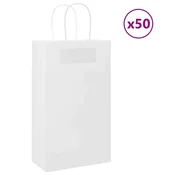 Vidaxl Papirnate vrečke 50 kosov z ročaji bela 21x11x36 cm