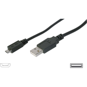 Priključni kabel Micro USB, vtič A na B, 3 m, črn