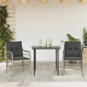 Vidaxl vidaXL 3-delni bistro komplet z blazinami, svetlo siv, poli ratan