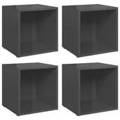 Vidaxl TV omarice 4 kosi visok sijaj sive 37x35x37 cm iverna plošča