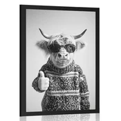 Plakat krava z očali in palcem gor - 30x45 white