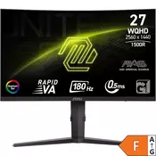 Zaslon MSI MAG 275CQRF QD E2/27/WQHD/Rapid VA/180Hz/0.5ms (GtG)/ukrivljen/črn - nastavljiv po višini - PD 15W
