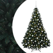 Vidaxl Umetna božična jelka, temno zelena, s kroglicami 240 cm 300 LED