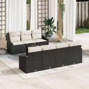 vidaXL vidaXL Vrtni Sofa Set Set 8 Bež, Črna Ratan, Poliéster Zunanja Miza, (22064861)