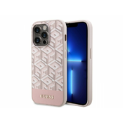 GUESS Maska za iPhone 14 Pro, Gcube PU Stripes, MagSafe, Roze