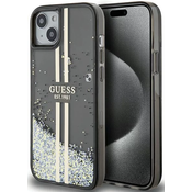 Guess GUHCP15SLFCSEGK iPhone 15 6.1 black hardcase Liquid Glitter Gold Stripes (GUHCP15SLFCSEGK)