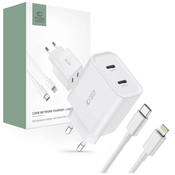 TECH-PROTECT C20W 2-PORT NETWORK CHARGER PD20W + LIGHTNING CABLE WHITE (9319456607307)