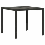 Vrtni stol sa staklenom plocom crni 90x90x75 cm od poliratana