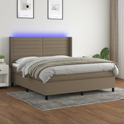 Vidaxl Box spring postelja z vzmetnico LED taupe 160x200 cm blago
