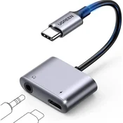 UGREEN USB-C na 3,5 mm audio priključak adapter – USB-C muški/ženski/ženski, 60 W, PD, 0,25 m, crni 60164