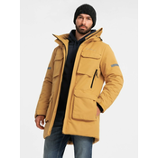 Ombre Mens long insulated jacket with reflective elements - yellow