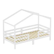 SONNENH Bela otroška postelja v obliki hišice za vzmetnico 90 x 200 cm, masiven borov les, priloženo letveno dno, osrednji vhod, brez vzmetnice