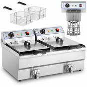 Royal Catering Dvojna friteza z dvema komorama in pipami, 400 V – 2 x 10 l