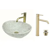 shumee GTM Design Aufsatzwaschbecken 41 cm Matt Set mit Waschtischbatterie und Stopfen - Aufsatzwaschbecken Oval für Badezimmer - Modern Waschbecken ohne Hahnloch - Waschbecken mit Armature