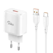 Kucni punjac KONFULON Joko JK90+DC65 PD 20W sa kablom USB na Type-C beli 1m